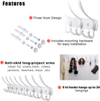 Dseap Coat Rack Wall Mount - 29.5” Long 8-Tri-Hooks Heavy Duty Coat Hanger Rail Wall Hooks for Hanging Coats Hats Clothing Clothes Purse Mudroom Entryway, White, Pack of 2