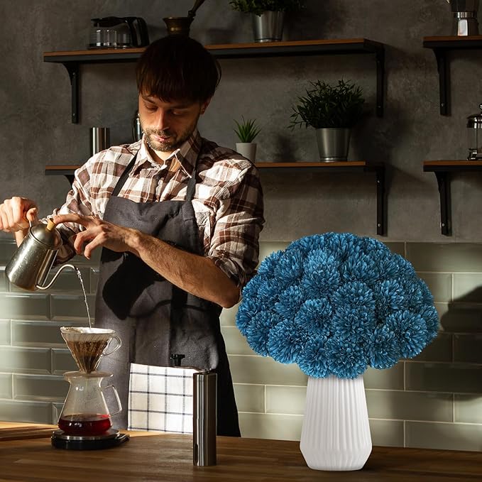 36 Pcs Artificial Chrysanthemums Flowers Silk Teal Ball Flower Fake Mums Flowers for Christmas Wedding Floral Table Centerpiece Home Decor
