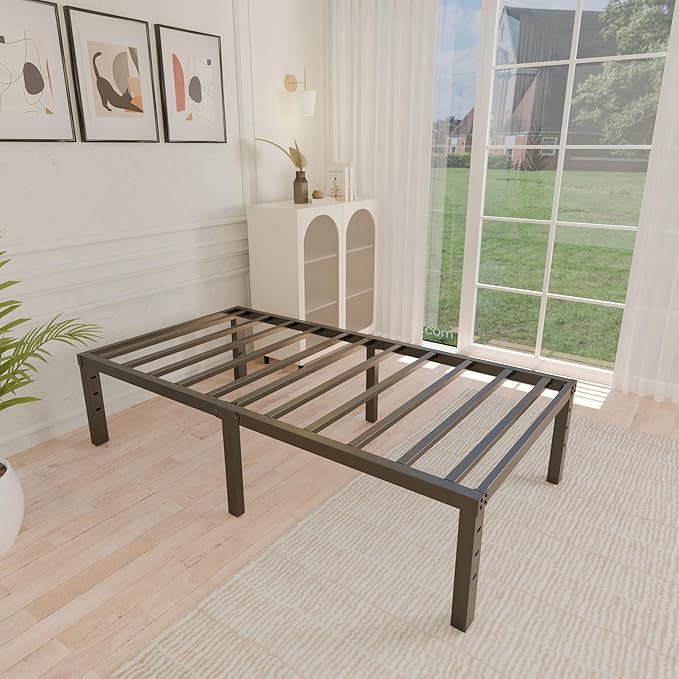 ALDRICH Metal Twin Bed Frame - 16 Inch Tall Black Basic Steel Slats Platform, Easy Assembly Heavy Duty Noise Free Bedframes, No Box Spring Needed