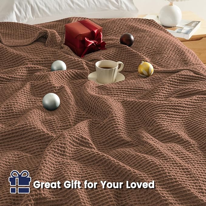 PHF Pre-Washed Cotton Waffle Weave Family Blanket,Oversized King Size 120"x 120"-Snag Proof Lightweight Breathable, 10'x 10' Huge Extra Large Big-Elegant Aesthetic Home Decoration Gift,Cappuccino