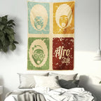 Lunarable Afro Tapestry Twin Size, Pop Art Style Disco Themed Arrangement Retro Dance Fever American Culture, Wall Hanging Bedspread Bed Cover Wall Decor, Twin Size, Yellow Blue