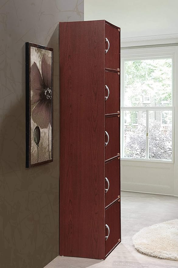 Hodedah 5-Shelf, 5-Door Bookcase in Mahogany