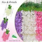 40 Pack Pink Purple White Wisteria Hanging Flowers, Fake Hanging Flowers for Decoration,Vines for Bedroom, Wisteria Flower Garland for Home ,Party,Wall,Wedding Decoration,Baby Shower(3.6 Ft/Pcs)