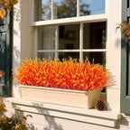 Artificial Fake Plants Flowers for Outdoors Fall Decor, 12 Bundles Fall Leaves Faux Lavender Flowers for Autumn Decoration, Fake Shrubs UV Resistant Planter No Fade for Garden Porch Balcony(Orange)