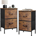 WLIVE Night Stand Set 2, Dresser and Nightstand Sets, Nightstands with 2 Fabric Drawers, End Tables for Bedroom, Bedside Furniture, College Dorm, Rustic Brown Wood Grain Print, Size L