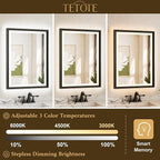 TETOTE 48x40 LED Bathroom Mirror with Lights Black Metal Frame Front & Back Light Vanity Mirror Baroque Antifog Stepless Dimmable White/Warm/Natural,CRI90+,Waterproof,Wall Mounted(Horizontal/Vertical)