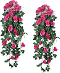 RECUTMS 2PCS Artificial Hanging Flowers 3.3Ft Fake Flower Plants for Home Room Garden Wedding Indoor Outdoor Decoration (Rose Red)