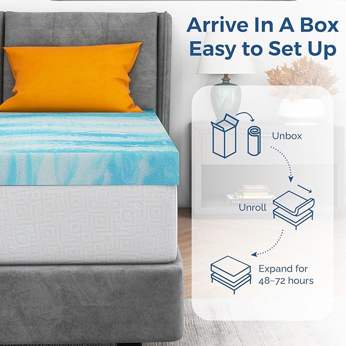 Mattress Topper Twin XL, 2 Inch Gel Memory Foam Bed Topper for Twin XL Size Bed, CertiPUR-US Certified, Blue