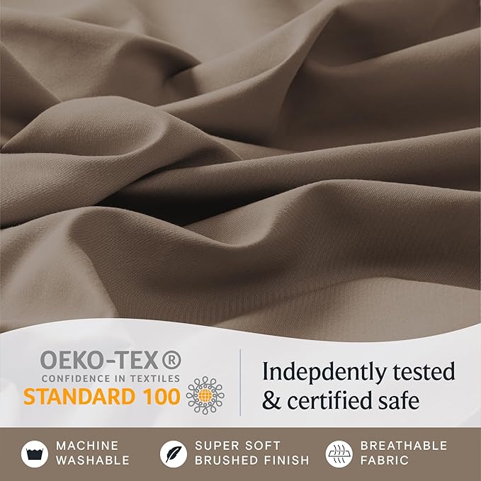 LuxClub 5 PC Split King Sheet Set, Breathable Luxury Bed Sheets, Deep Pockets Wrinkle Free Cooling Sheets Machine Washable Hotel Bedding Silky Soft - Dark Khaki Split King