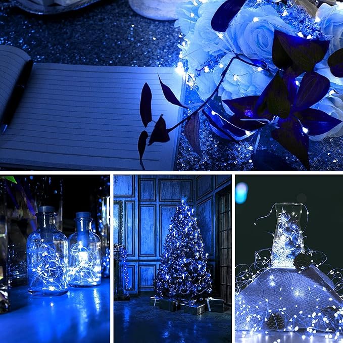 36 Pack Fairy Lights Battery Operated, 3 Speed Modes, Extra 40 Batteries for Replacement, 7Ft 20 LED Mini String Lights, Waterproof Copper Wire, Twinkle Firefly Lights for Christmas Decorations,Blue