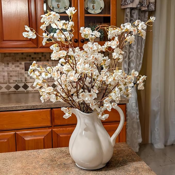 4 Pcs Artificial Cherry Blossom Flower Branches, Bulk Silk Faux Flowers Real Touch Bouquet for Home Wedding Party Centerpieces Spring Summer Decor, Vase Not Included (White)