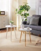 Apicizon Round Side Table Set of 2, White Nightstand Coffee End Table for Living Room, Bedroom, Small Spaces, Morden Side Table Home Decor Bedside with Wood Legs 16.5 Inches
