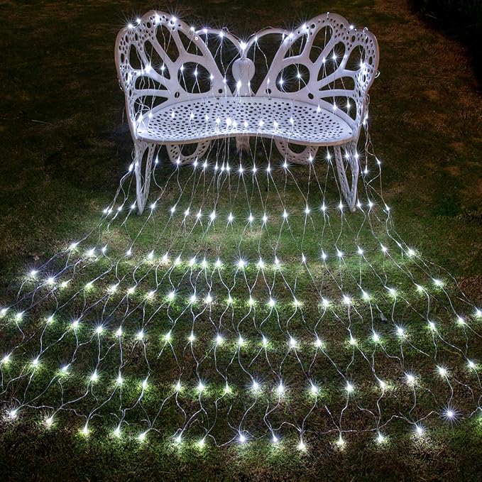 AWQ 360 LED 13.1ft x 6.6ft String Lights Net Mesh Lights Christmas Net Lights 8 Modes for Christmas Wedding Party Home Garden Lawn Bushes Bedroom Indoor Outdoor Decor (White)