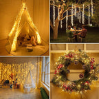 2Pack Firecracker Fairy Lights Plug in, 10Ft 200 LEDs Cluster String Lights, 8 Mode Lighting Copper Wire Lights for Bedroom Wreath Fireplace Wedding Indoor Christmas Tree Decorations, Warm White