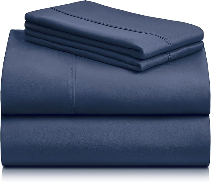 LuxClub 4 PC California King Sheet Set, Breathable Luxury Bed Sheets, Deep Pockets Wrinkle Free Cooling Sheets Machine Washable Hotel Bedding Silky Soft - Navy Cal King