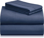 LuxClub 4 PC Full Sheet Set, Breathable Luxury Bed Sheets, Deep Pockets Wrinkle Free Cooling Bed Sheets Machine Washable Hotel Bedding Silky Soft - Navy Full