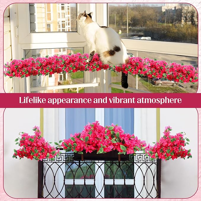 30 Pcs Artificial Faux Bougainvillea Fake Flower Silk Bougainvillea Branches UV Resistant Outdoor Indoor Decoration for Wedding Home Centerpieces Outside Decor (Rose Red)