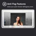 60"x 40" LED Bathroom Mirror with Lights, Front and Backlight, Dimmable Smart Mirror Bathroom, Anti-Fog, 3 Colors Lighted Bathroom Vanity Mirror for Wall Tempered Glass (Horizontal/Vertical)