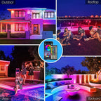 50Ft Outdoor LED Strip Lights Waterproof,Music Sync RGB IP68 Outside Led Light Strips Waterproofs with App and Remote,Exterior Led Rope Lights Waterproof for Deck,Balcony,Roof,Garden,Pool