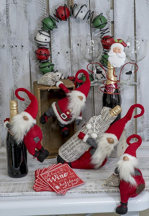 Boston International Christmas Tabletop Gnome Figurine, 12 x 9-Inches, Santa Elf Bottle Holder