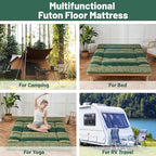 Japanese Floor Mattress, Futon Mattress with Portable Storage Bag and Washable Cover, Roll Up Thick Tatami Mat Suitable for Camping, Guest Room (Bohemian Green, Twin)