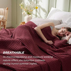 Bedsure Cooling Cotton Waffle King Size Blanket - Lightweight Breathable Blanket of Rayon Derived from Bamboo for Hot Sleepers, Luxury Throws for Bed, Couch and Sofa, Burgundy, 104x90 Inches