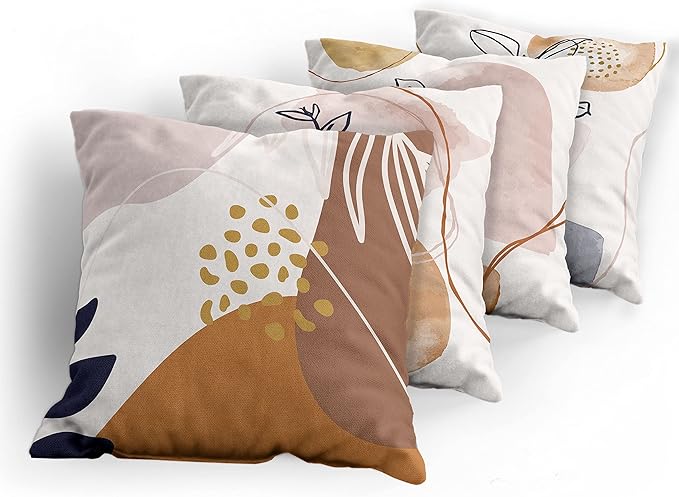 Ambesonne Minimal Throw Pillow Cushion Case Pack of 4, Modern Line Art Plants Leaves Branches with Abstract Watercolor Details, Modern Accent Double-Sided Digital Printing, 24", Rose Umber and Indigo