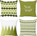 Ambesonne Modern Throw Pillow Cushion Case Pack of 4, Geometric Style Pattern of Triangles Zigzags Love Home Phrase Design, Modern Accent Double-Sided Digital Printing, 20", Olive Green and White