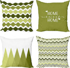 Ambesonne Modern Throw Pillow Cushion Case Pack of 4, Geometric Style Pattern of Triangles Zigzags Love Home Phrase Design, Modern Accent Double-Sided Digital Printing, 20", Olive Green and White