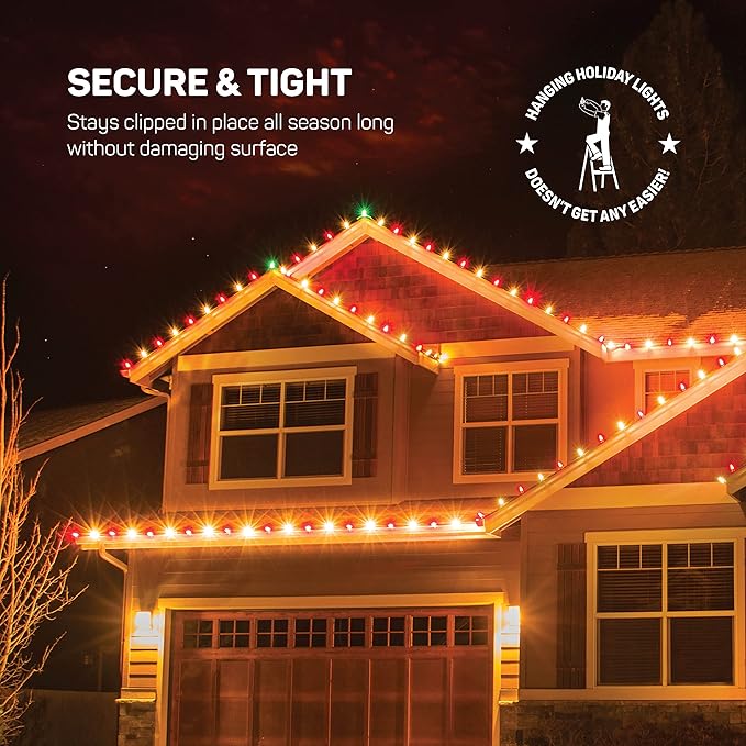 SEWANTA Christmas Light Clips - Set of 200 Mini Clips for Gutters and Shingles - Hanging Outdoor Lights - USA Made - No Tools Required