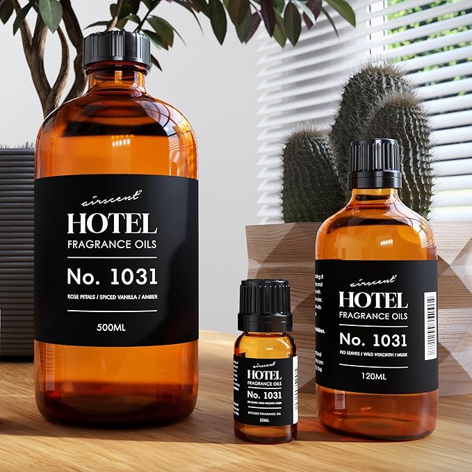 AirScent Hotel Diffuser Oil No. 1031 - Rose Petals Spiced Vanilla Amber - Hotel Scent Dupe -Premium Fragrance Oil for Ultrasonic and Waterless Diffusers and Crafting - 10 mL, 0.34 fl oz Glass Bottle