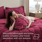 Bedsure King Size Comforter Set Dark Red - Bed in a Bag Bedding Set 7 Pieces, GentleSoft™ Pintuck Bed Set Gift for Family, Pinch Pleat Dark Red Comforter with Sheets, Pillowcases & Shams