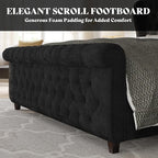 AMERLIFE California King Size Platform Bed Frame, Velvet Upholstered Sleigh Bed with Scroll Wingback Headboard & Footboard/Button Tufted/No Box Spring Required/Black