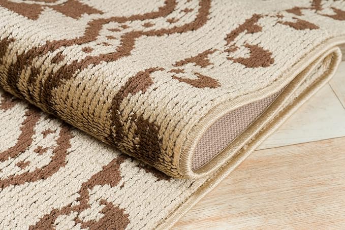 Custom Length Cut to Size Tribal Ethnic Southwestern Inspired Hallway Runner Rug, Non Slip Rubber Backed, 31 inch Wide X Customized Length, Aztec Beige, 31 inch X 18 feet