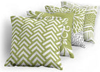 Ambesonne Geometric Throw Pillow Cushion Case Pack of 4, Home Phrase Minimal Zigzag Squama Dahlia Flower Petals Chevron Tribal, Modern Accent Double-Sided Digital Printing, 16", Green and White