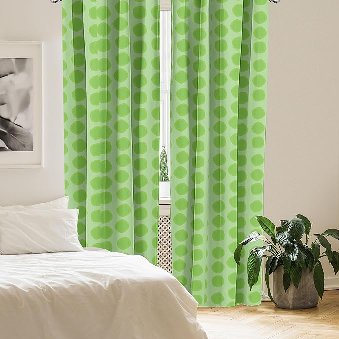 Ambesonne Lime Green Window Curtains Pack of 2, Simplistic Formless Geometric Shapes in Different Shades Theme, Lightweight Set with Rod Pocket, 4 Panels of - 28" x 63", Green