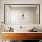 Antok Bathroom Mirror,55"x30" Wall Mirror, Decorative Mirrors Vanity Mirror Aluminum Alloy Frame Contemporary Hanging Mirror for Living Room Bathroom Entryway,Black,Rect Corner