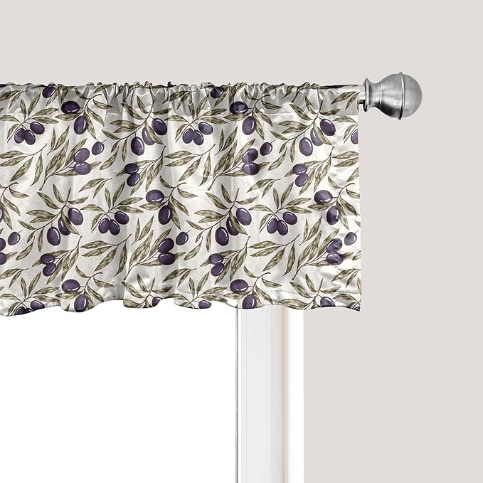 Ambesonne Olive Window Valance Pack of 2, Digitally Generated Hand Drawn Style Botanical Blossoms, Rod Pocket Curtain Valances for Kitchen Bedroom, 42" X 18", Quartz Taupe