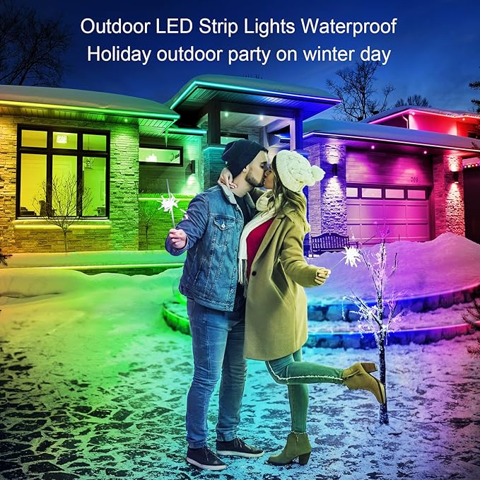 300ft Outdoor LED Strip Lights Waterproof,IP68 Outside Led Light Strips Waterproof with Bluetooth App Remote Control,Music Sync RGB Exterior Led Rope Lights,for Balcony,Deck,Roof,Garden,Pool (300FT)