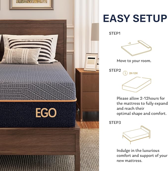 EGOHOME 12 Inch Full Mattress, Copper Gel Cooling Memory Foam Mattress for Back Pain Relief,Therapeutic Double Mattress Bed in a Box, Made in USA, CertiPUR-US Certified, 54x75x12 Black