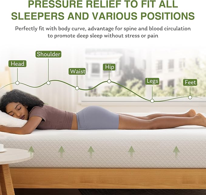 EGOHOME 12 Inch Queen Mattress, Memory Foam Mattress in a Box with Cooling Green Tea Gel, Relieve Pressure with Medium Support, CertiPUR-US Certified, 80''L x 60''W, White