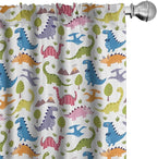 Ambesonne Dino Window Curtains, Cartoon Style Colorful Dinosaurs T-Rex Triceratops Prehistoric Reptile Wildlife, Lightweight Decor 2-Panel Set with Rod Pocket, Pair of - 28" x 95", Blue Green