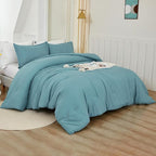 Litanika Grayish Teal Comforter Queen Size, 3 Pieces Lightweight Solid Bedding Set, All Season Fluffy Bed Set (90x90In Comforter & 2 Pillowcases)