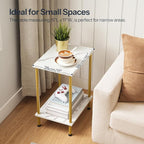 HOOBRO End Tables Set of 2, Small Side Table, Nightstand with 2-Layer Storage Shelves, Sofa Table for Small Spaces, Living Room, Bedroom, Stable Frame, Easy Assembly, Gold and Marble DM09BZP201