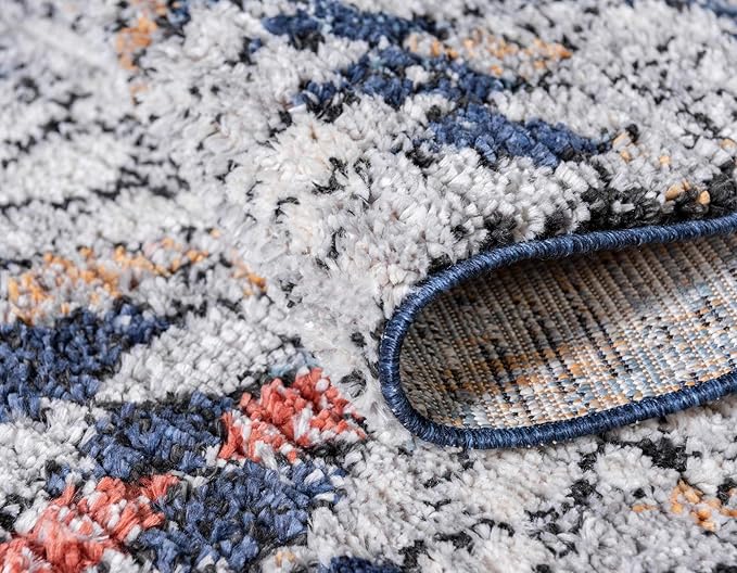 Rugs.com Morocco Collection Rug – 6 Ft Runner Navy Blue High-Pile Rug Perfect for Hallways, Entryways