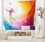 Lunarable Volleyball Tapestry, Colorful Polygonal Background Triangles Jumping Woman Striking The Ball, Wide Wall Hanging for Bedroom Living Room Dorm, 60" X 40", Purple Blue