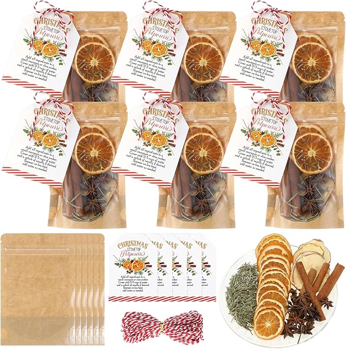 6 Pack Christmas Potpourri Simmer Pot Kit Christmas Stovetop Potpourri with Apple, Orange, Cinnamon and Illicium Verum Air Freshener Sachet for Xmas Home Fragrance Housewarming Hostess Gifts