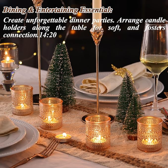 40Pcs Glass Votive Candle Holders, Gold Tea Light Candle Holders Vintage Tealight Candle Holder Bulk for Autumn, Thanksgiving Table Centerpieces, Christmas Decor (Gold)