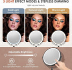 9" Wall Mounted Lighted Makeup Mirror,4000mAh Rechargeable Double Sided 1X/30X Magnifying Mirror with Light,Touch Dimmable,Extended Arm 360 Rotation Wall Mounted Makeup Mirror 3 Color Lights
