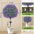 27.5" Artificial Boxwood Lavender Topiary Ball Trees, Set of 2 Fake Shrubs Bushes with Ground Spike, UV Resistant Faux Evergreen Plants for Outdoor Indoor Planters Front Porch Garden Decor